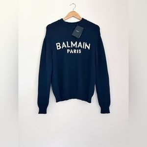 BRAND NEW BALMAIN INTARSIA KNIT SWEATER WITH LOGO